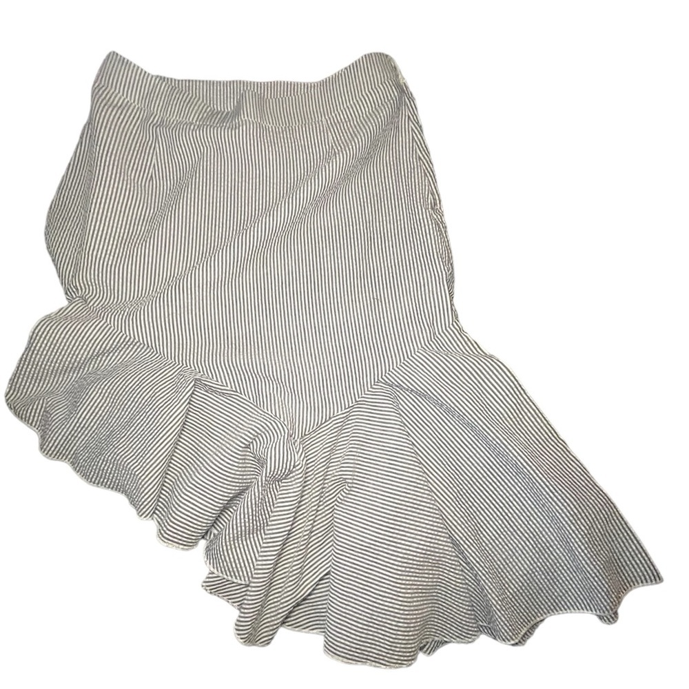 POL Asymmetrical Ruffle Hem Gingham Pinstripe Cotton Mini Skirt Size M - Picture 2 of 7